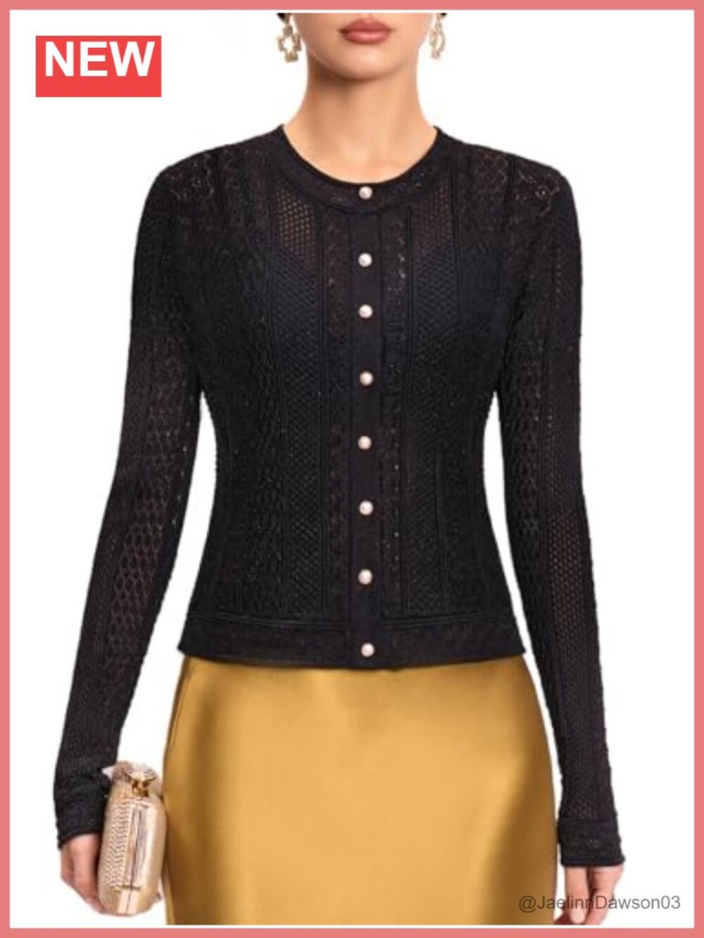 Crochet Cropped Cardigan Sweater with Pearl Buttons